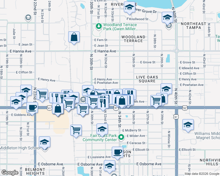map of restaurants, bars, coffee shops, grocery stores, and more near 3208 Deleuil Avenue in Tampa