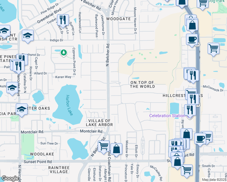 map of restaurants, bars, coffee shops, grocery stores, and more near 2331 Finlandia Lane in Clearwater