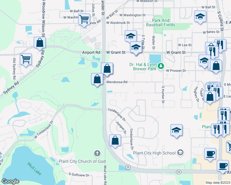 map of restaurants, bars, coffee shops, grocery stores, and more near 1417 Walden Oaks Place in Plant City