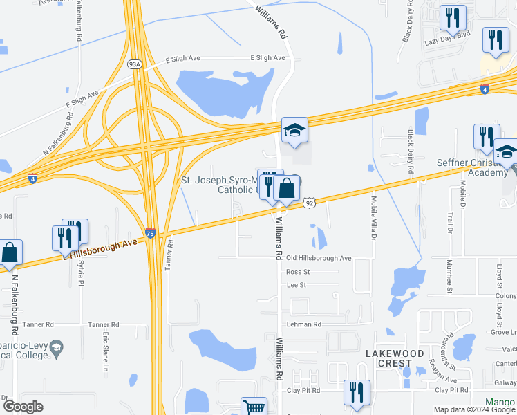 map of restaurants, bars, coffee shops, grocery stores, and more near 10818 U.S. 92 in Tampa