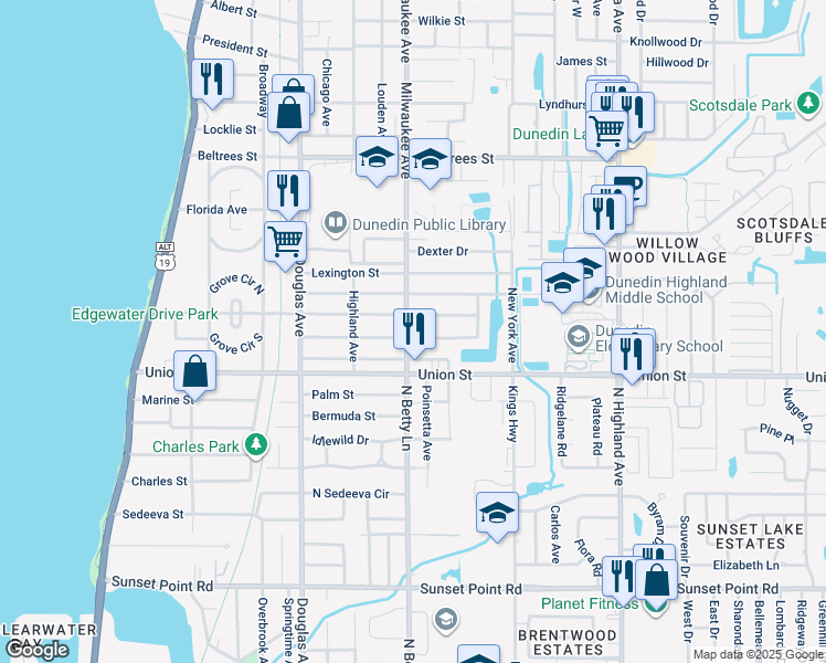 map of restaurants, bars, coffee shops, grocery stores, and more near 604 Richmond Street in Dunedin