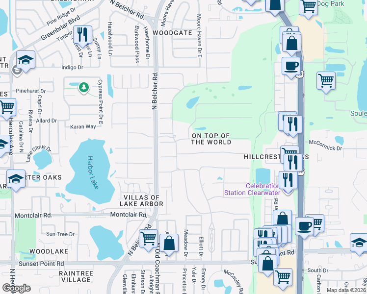 map of restaurants, bars, coffee shops, grocery stores, and more near 2359 Finlandia Lane in Clearwater