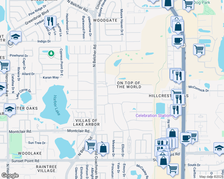 map of restaurants, bars, coffee shops, grocery stores, and more near 2359 Finlandia Lane in Clearwater