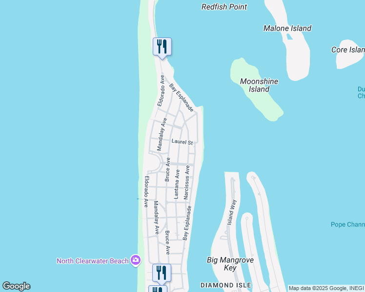 map of restaurants, bars, coffee shops, grocery stores, and more near 928 Bay Esplanade in Clearwater