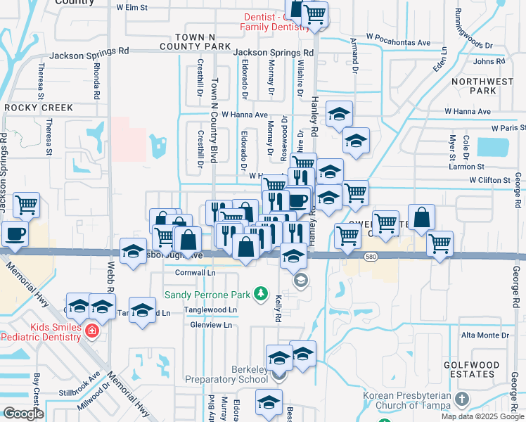 map of restaurants, bars, coffee shops, grocery stores, and more near 7606 Paula Drive in Tampa