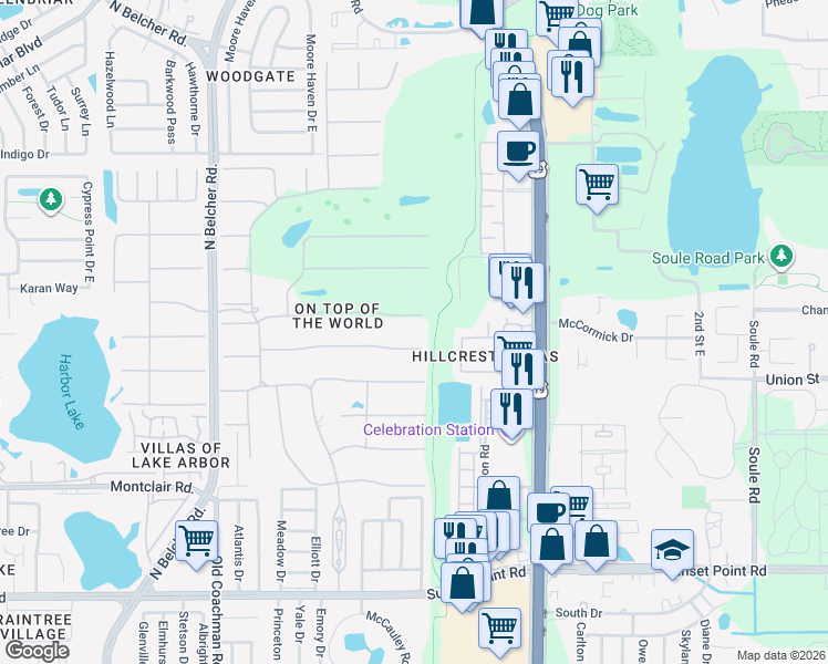 map of restaurants, bars, coffee shops, grocery stores, and more near 2467 Finlandia Lane in Clearwater