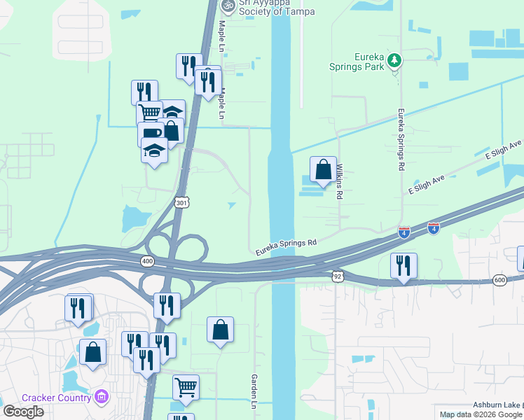 map of restaurants, bars, coffee shops, grocery stores, and more near 5509 Maple Lane in Tampa
