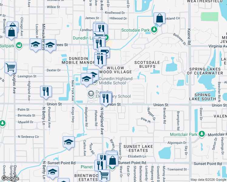map of restaurants, bars, coffee shops, grocery stores, and more near 58 Arnoni Drive in Dunedin