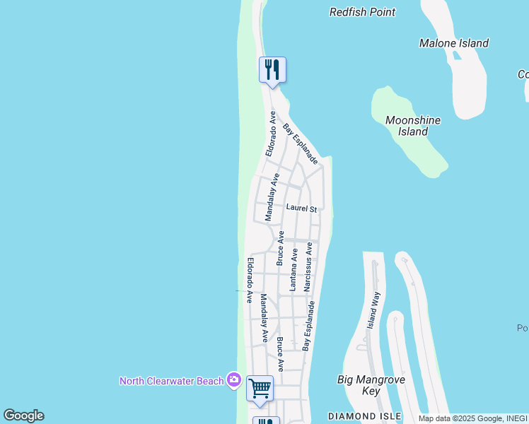 map of restaurants, bars, coffee shops, grocery stores, and more near 926 Mandalay Avenue in Clearwater
