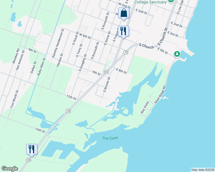 map of restaurants, bars, coffee shops, grocery stores, and more near 102 10th Street in Rockport