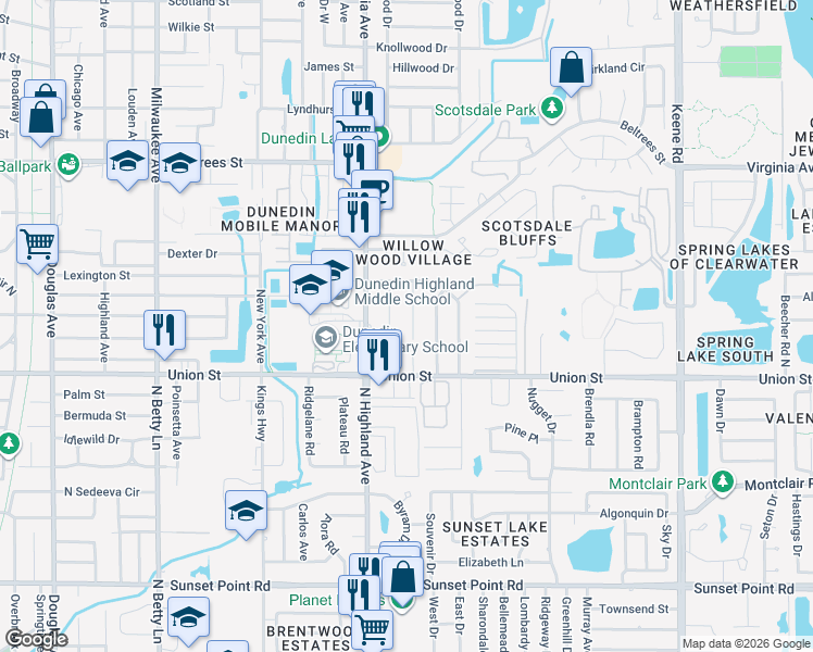 map of restaurants, bars, coffee shops, grocery stores, and more near 58 Arnoni Drive in Dunedin