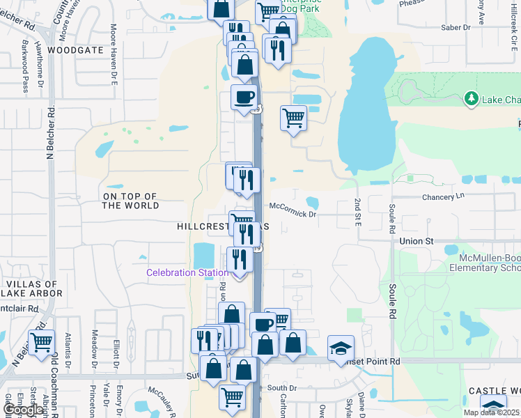 map of restaurants, bars, coffee shops, grocery stores, and more near 24945 US Highway 19 North in Clearwater