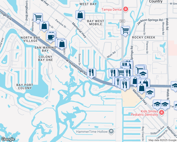 map of restaurants, bars, coffee shops, grocery stores, and more near in Town 'n' Country