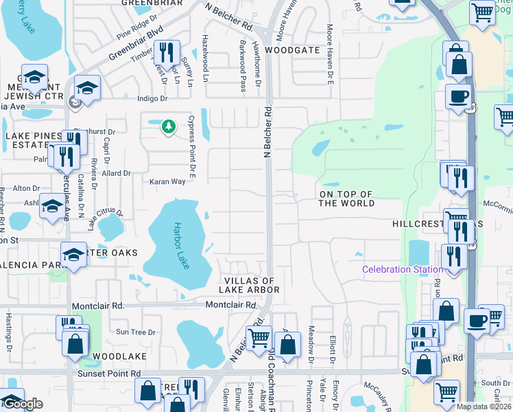 map of restaurants, bars, coffee shops, grocery stores, and more near 2291 World Parkway Boulevard West in Clearwater