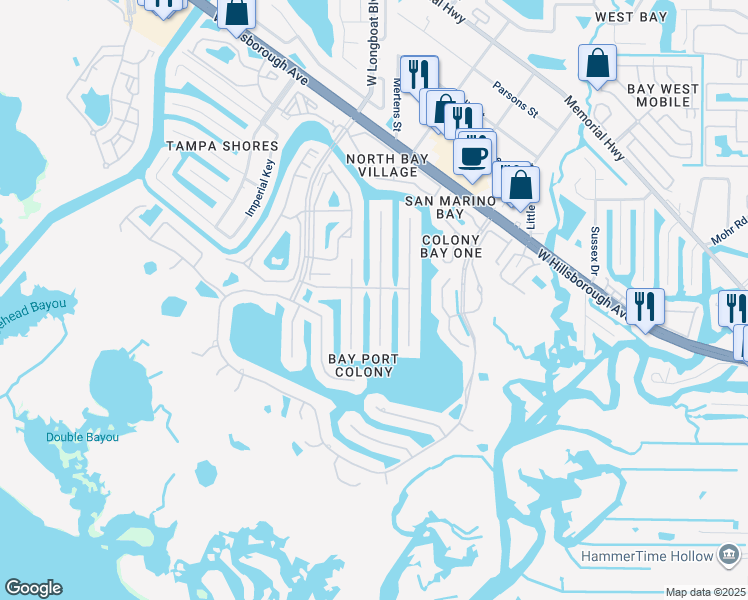 map of restaurants, bars, coffee shops, grocery stores, and more near 5820 Schooner Way in Tampa