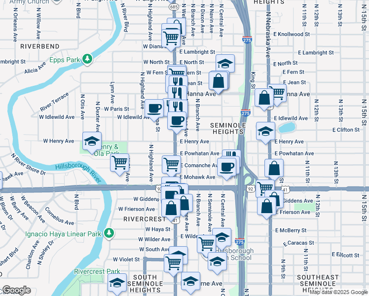 map of restaurants, bars, coffee shops, grocery stores, and more near 5703 North Suwanee Avenue in Tampa