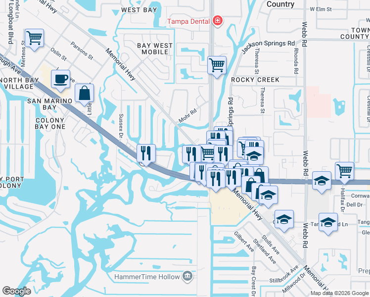 map of restaurants, bars, coffee shops, grocery stores, and more near 8817 Audrey Lane in Tampa