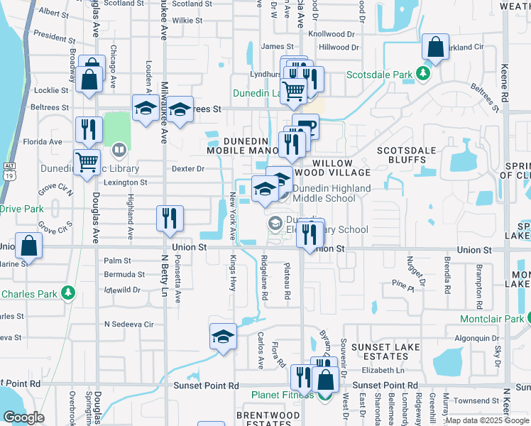 map of restaurants, bars, coffee shops, grocery stores, and more near 900 Union Street in Dunedin