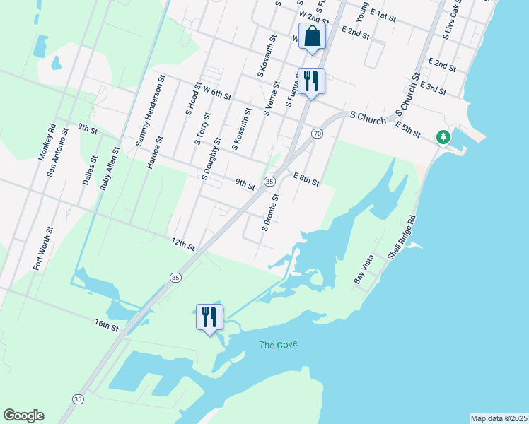 map of restaurants, bars, coffee shops, grocery stores, and more near 102 10th Street in Rockport