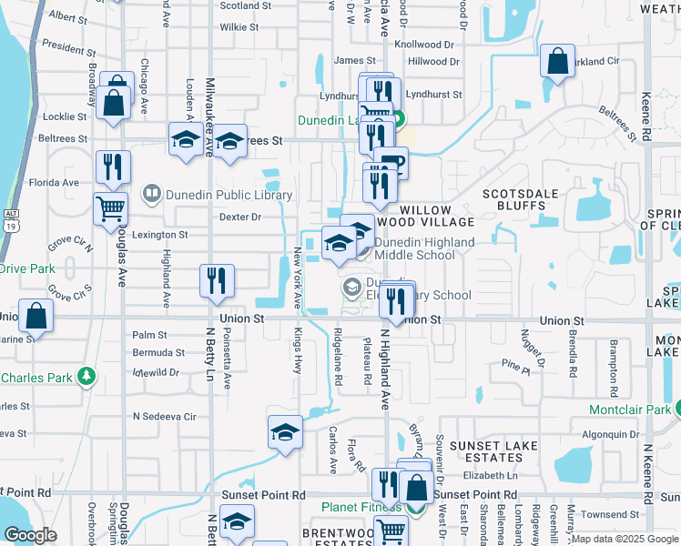 map of restaurants, bars, coffee shops, grocery stores, and more near 900 Union Street in Dunedin