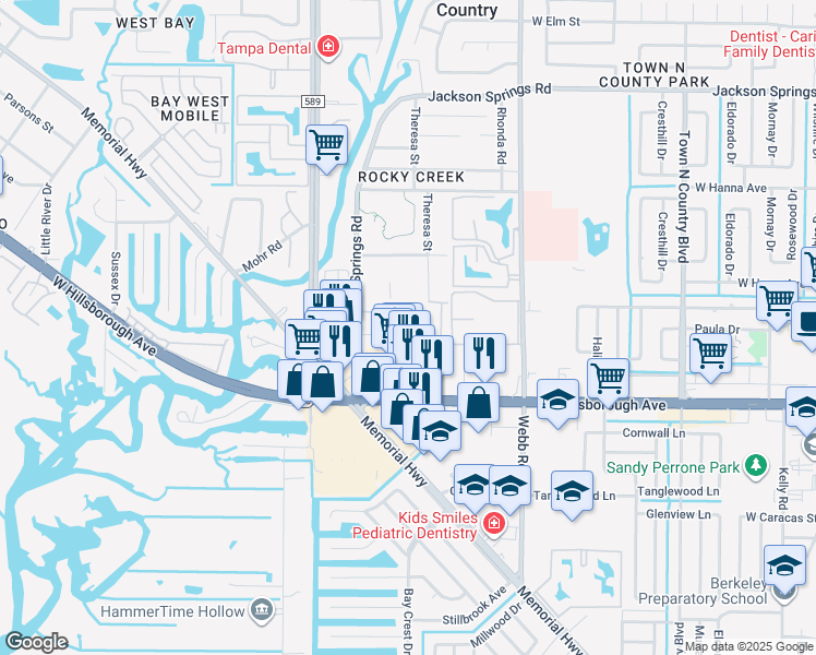 map of restaurants, bars, coffee shops, grocery stores, and more near 8503 Sunbeam Lane in Tampa