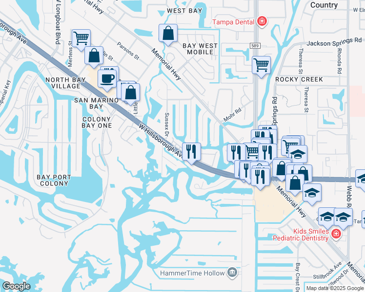 map of restaurants, bars, coffee shops, grocery stores, and more near in Town 'n' Country