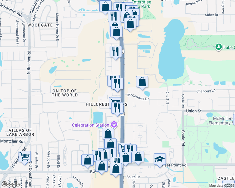 map of restaurants, bars, coffee shops, grocery stores, and more near 24945 US Highway 19 North in Clearwater