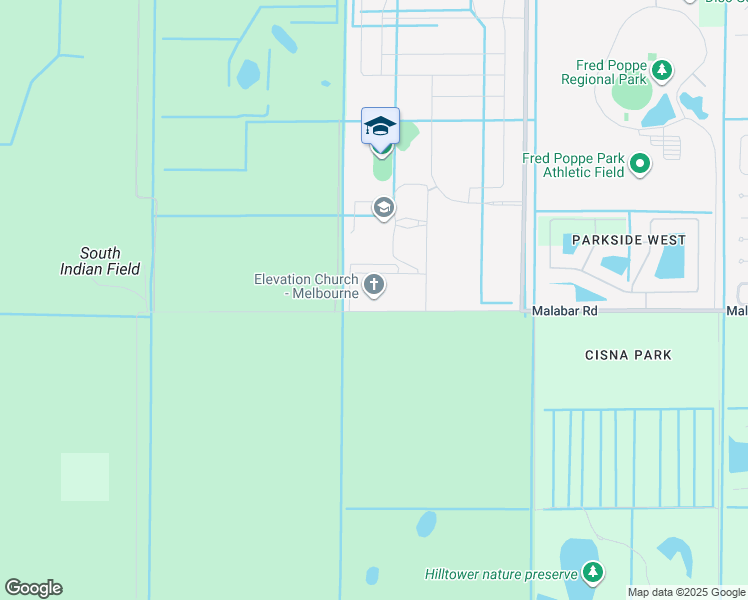 map of restaurants, bars, coffee shops, grocery stores, and more near 2351 Malabar Road in Palm Bay