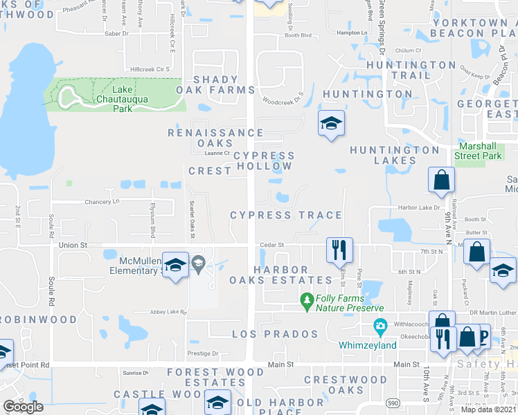 map of restaurants, bars, coffee shops, grocery stores, and more near 1833 Cypress Trace Drive in Safety Harbor
