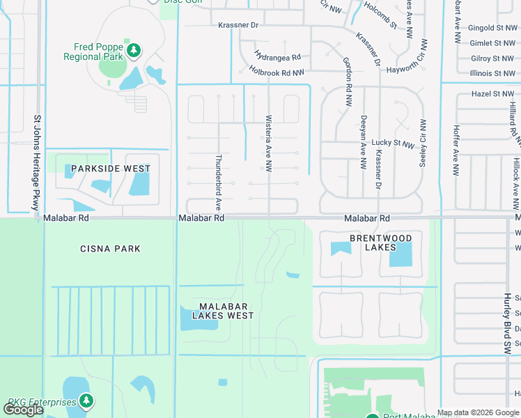 map of restaurants, bars, coffee shops, grocery stores, and more near 1811 Missouri Road Northwest in Palm Bay
