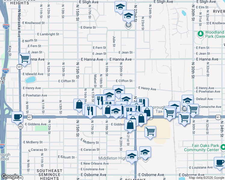map of restaurants, bars, coffee shops, grocery stores, and more near 1909 East Henry Avenue in Tampa