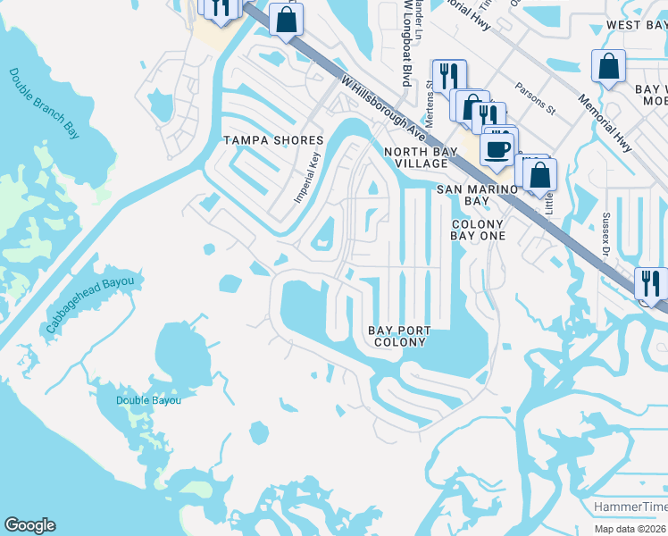 map of restaurants, bars, coffee shops, grocery stores, and more near 4835 Longwater Way in Tampa