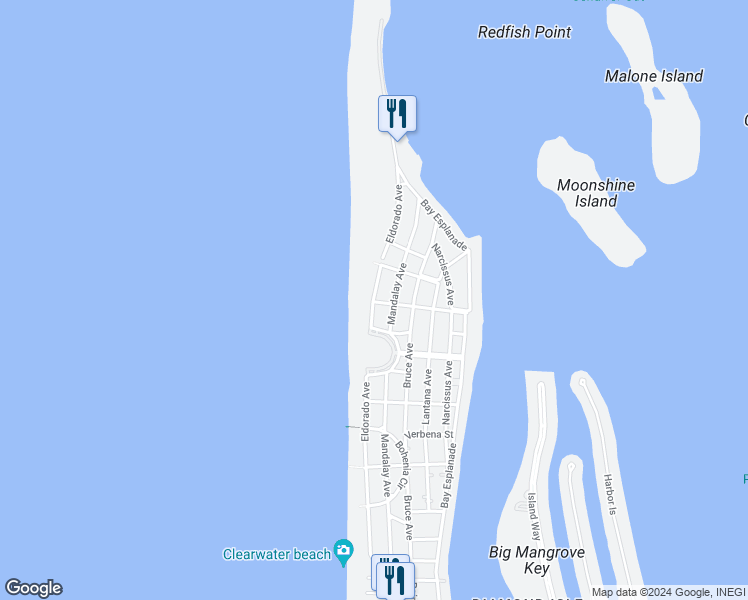map of restaurants, bars, coffee shops, grocery stores, and more near 926 Mandalay Avenue in Clearwater