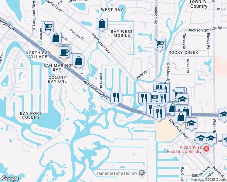 map of restaurants, bars, coffee shops, grocery stores, and more near in Town 'n' Country