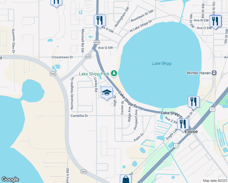 map of restaurants, bars, coffee shops, grocery stores, and more near 98 Key West Avenue in Winter Haven