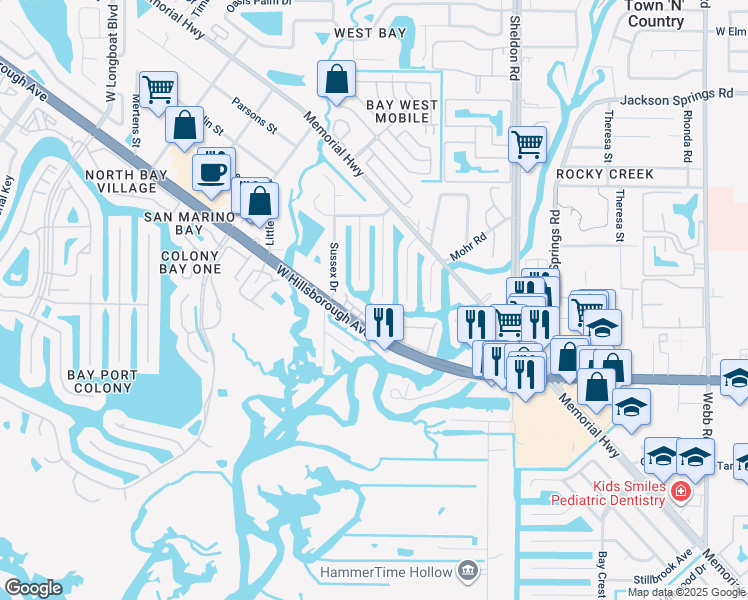 map of restaurants, bars, coffee shops, grocery stores, and more near in Town 'n' Country