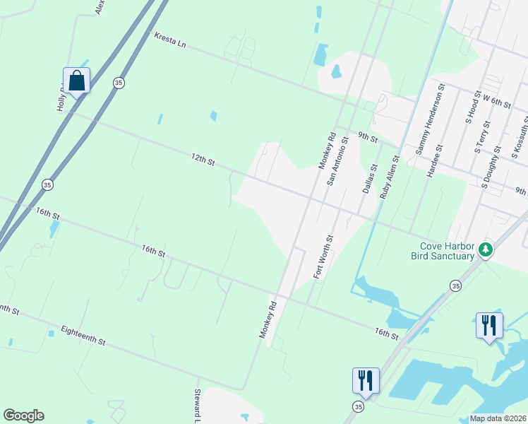 map of restaurants, bars, coffee shops, grocery stores, and more near 1411 West 12th Street in Rockport