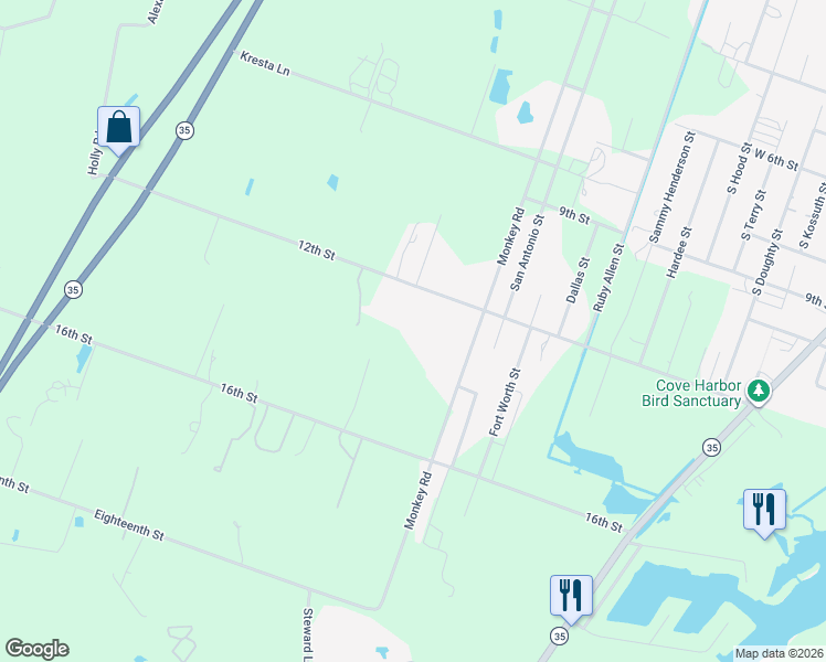 map of restaurants, bars, coffee shops, grocery stores, and more near 1411 West 12th Street in Rockport