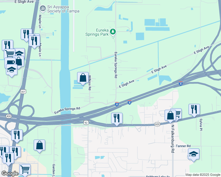map of restaurants, bars, coffee shops, grocery stores, and more near 5520 Eureka Springs Road in Tampa