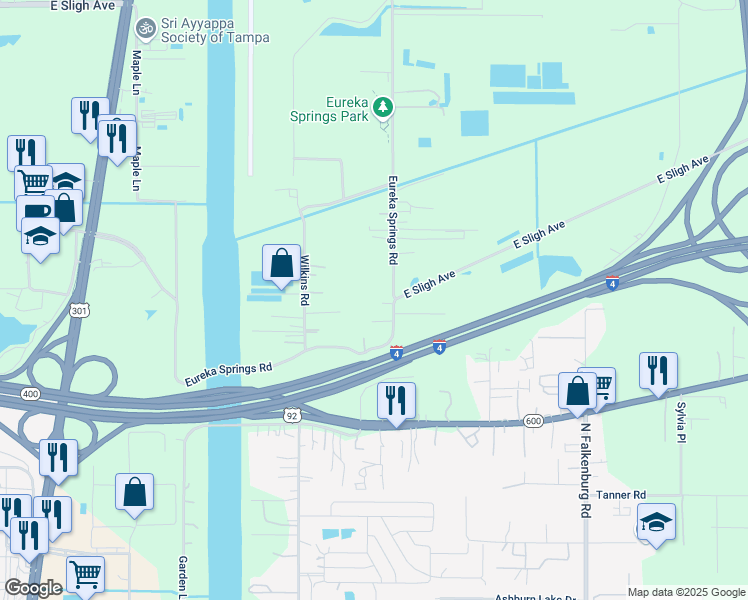 map of restaurants, bars, coffee shops, grocery stores, and more near 5520 Eureka Springs Road in Tampa