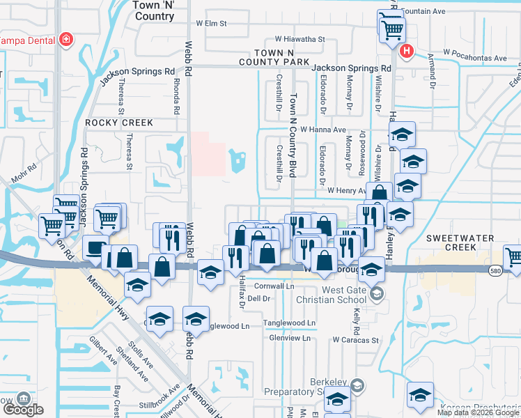 map of restaurants, bars, coffee shops, grocery stores, and more near 6010 Santa Monica Drive in Tampa