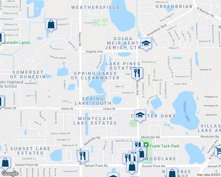 map of restaurants, bars, coffee shops, grocery stores, and more near 2171 Beecher Road North in Clearwater