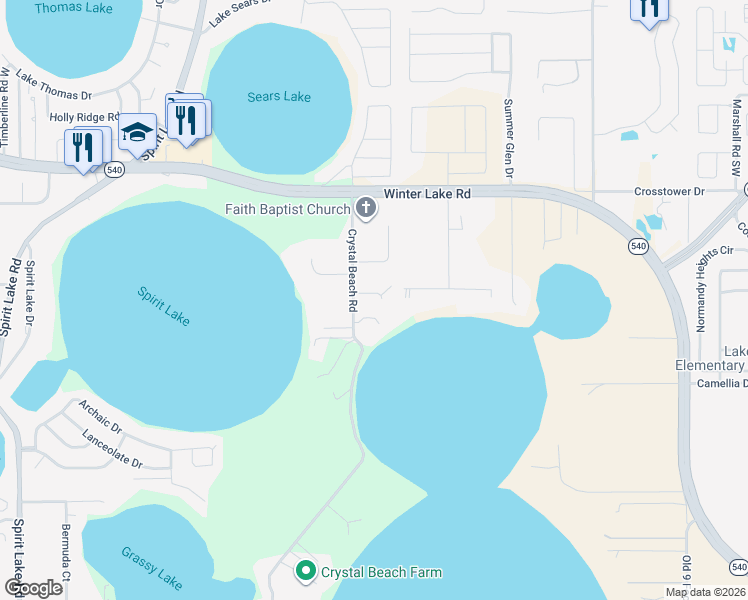 map of restaurants, bars, coffee shops, grocery stores, and more near 2195 Belaire Drive in Winter Haven
