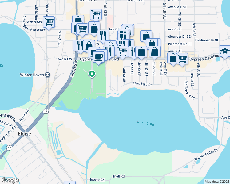 map of restaurants, bars, coffee shops, grocery stores, and more near 2208 San Marcos Drive Southeast in Winter Haven