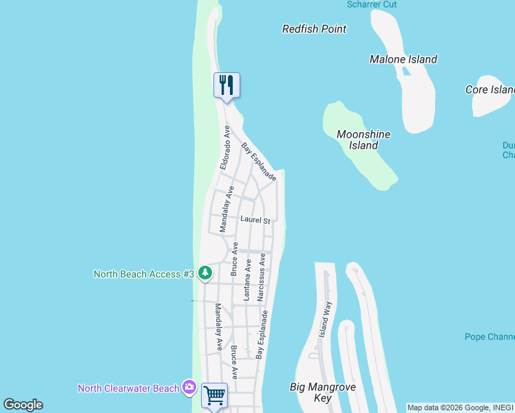 map of restaurants, bars, coffee shops, grocery stores, and more near 961 Narcissus Avenue in Clearwater