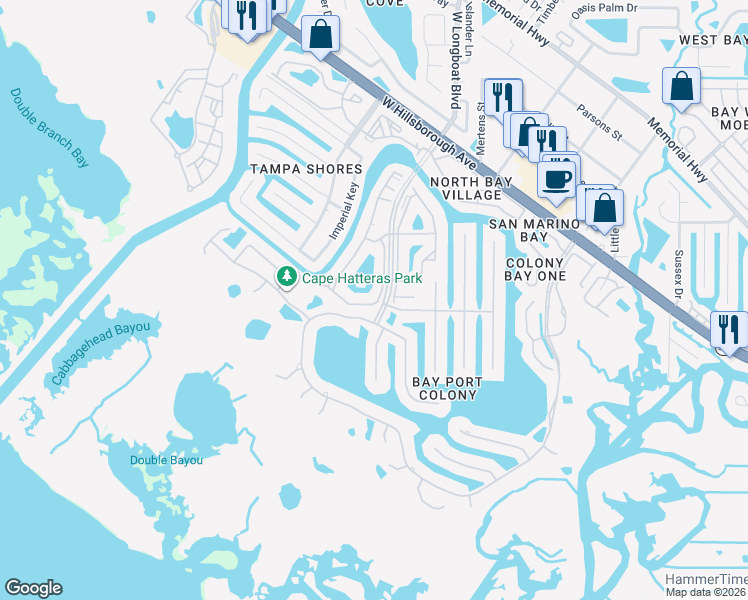 map of restaurants, bars, coffee shops, grocery stores, and more near 5237 Baywater Drive in Tampa