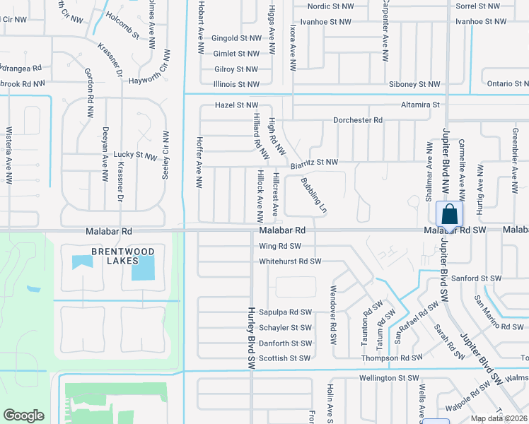 map of restaurants, bars, coffee shops, grocery stores, and more near 134 Hillcrest Avenue in Palm Bay