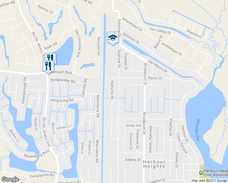 map of restaurants, bars, coffee shops, grocery stores, and more near 2098 Highlands Road in Punta Gorda