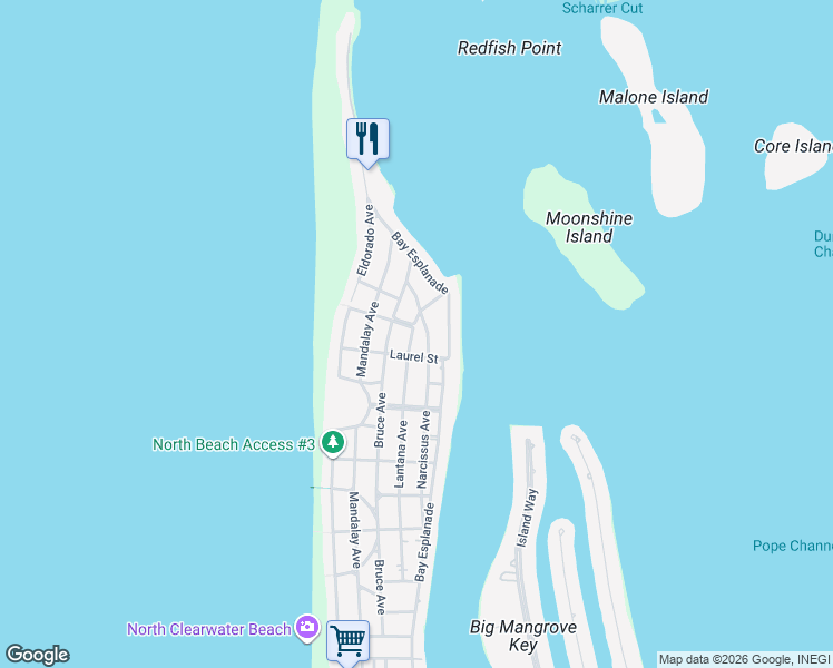 map of restaurants, bars, coffee shops, grocery stores, and more near 961 Narcissus Avenue in Clearwater