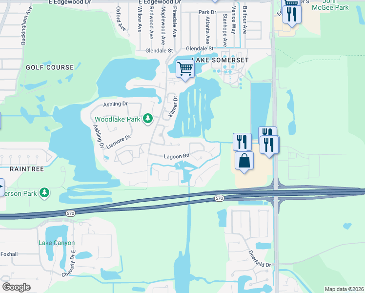 map of restaurants, bars, coffee shops, grocery stores, and more near 1650 Bayou Circle in Lakeland